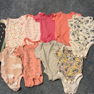 9 girls 0-3 month short sleeve onesies